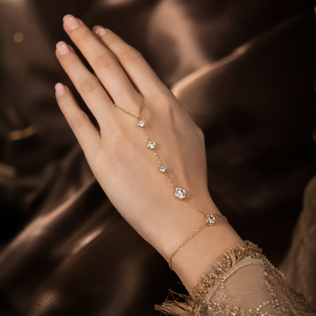 Crystal Heart Hand Chain Bracelet