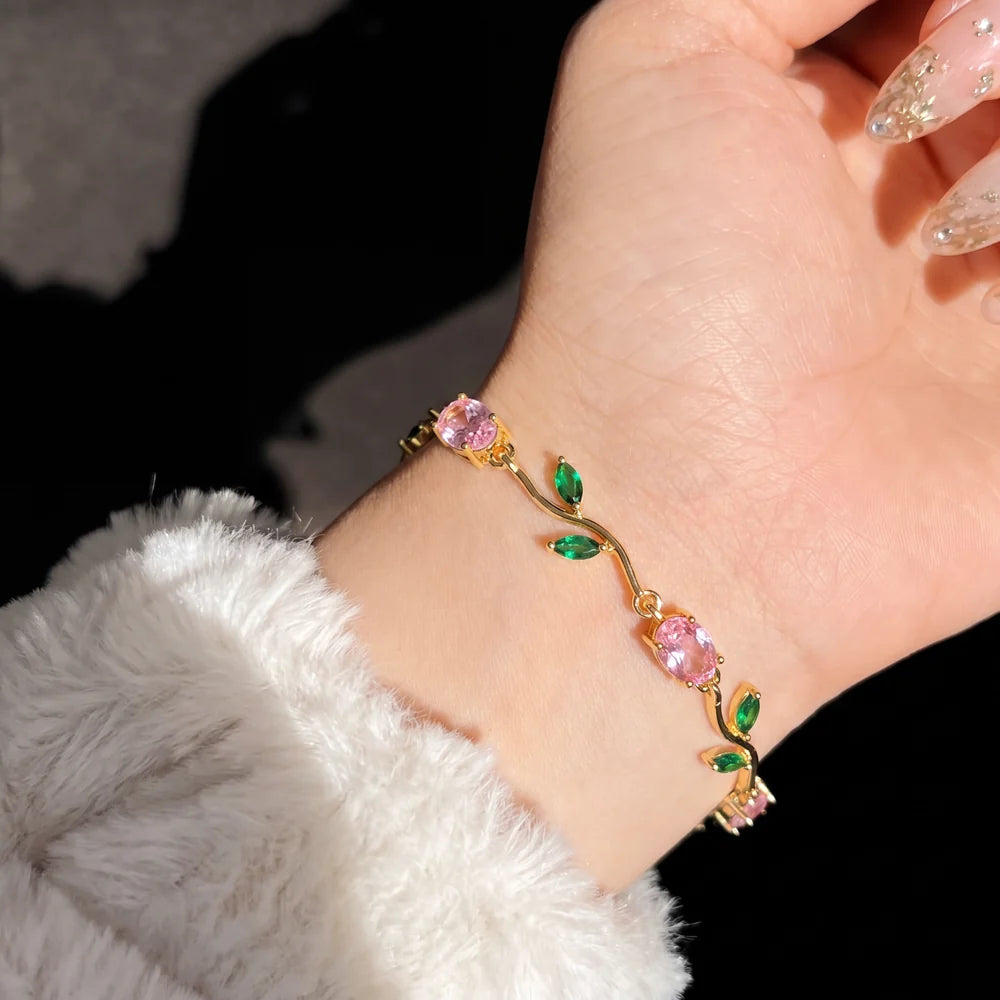 Tulip Bracelet – Gold (Pink + Green)