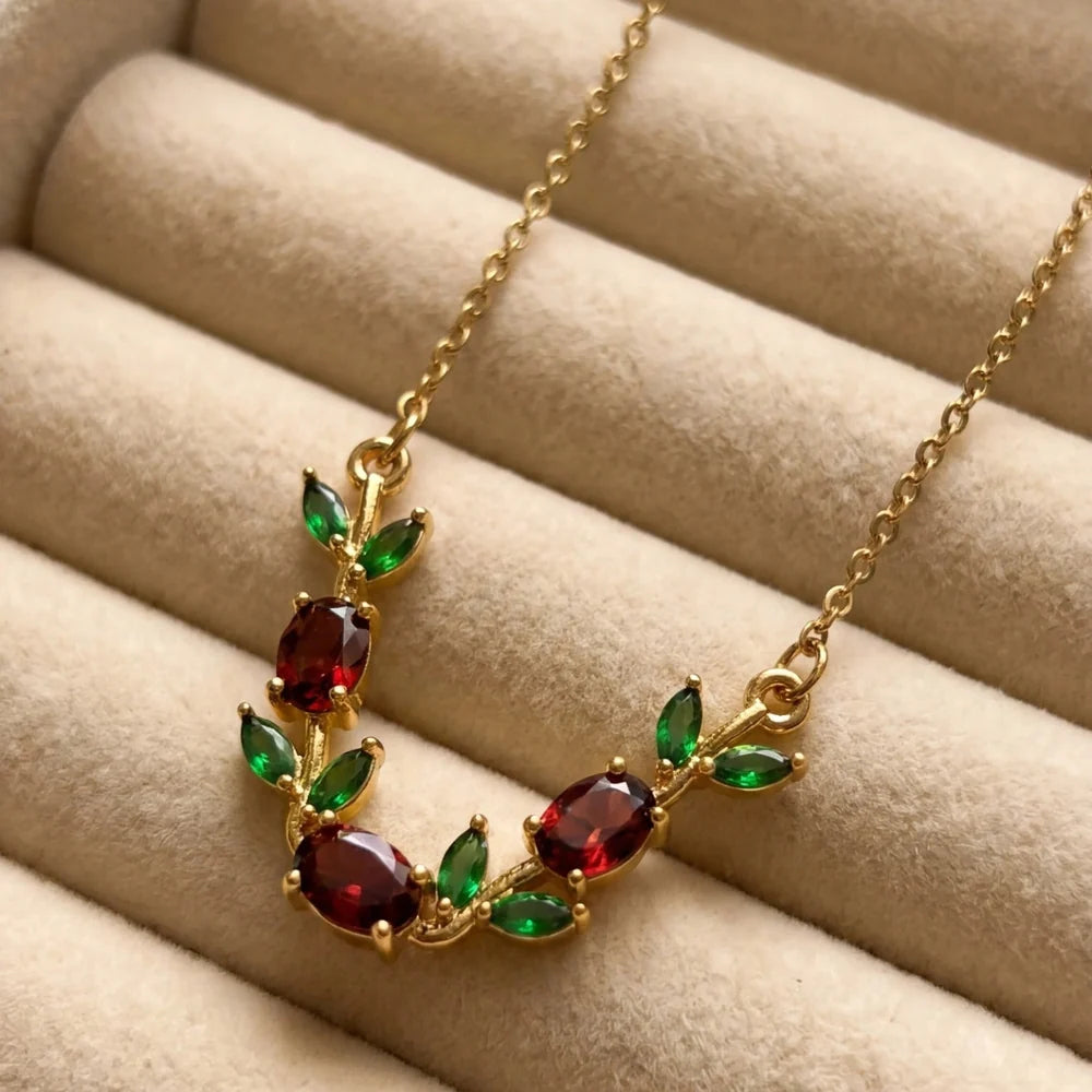 Tulip-Necklace - Gold (Red + Green)