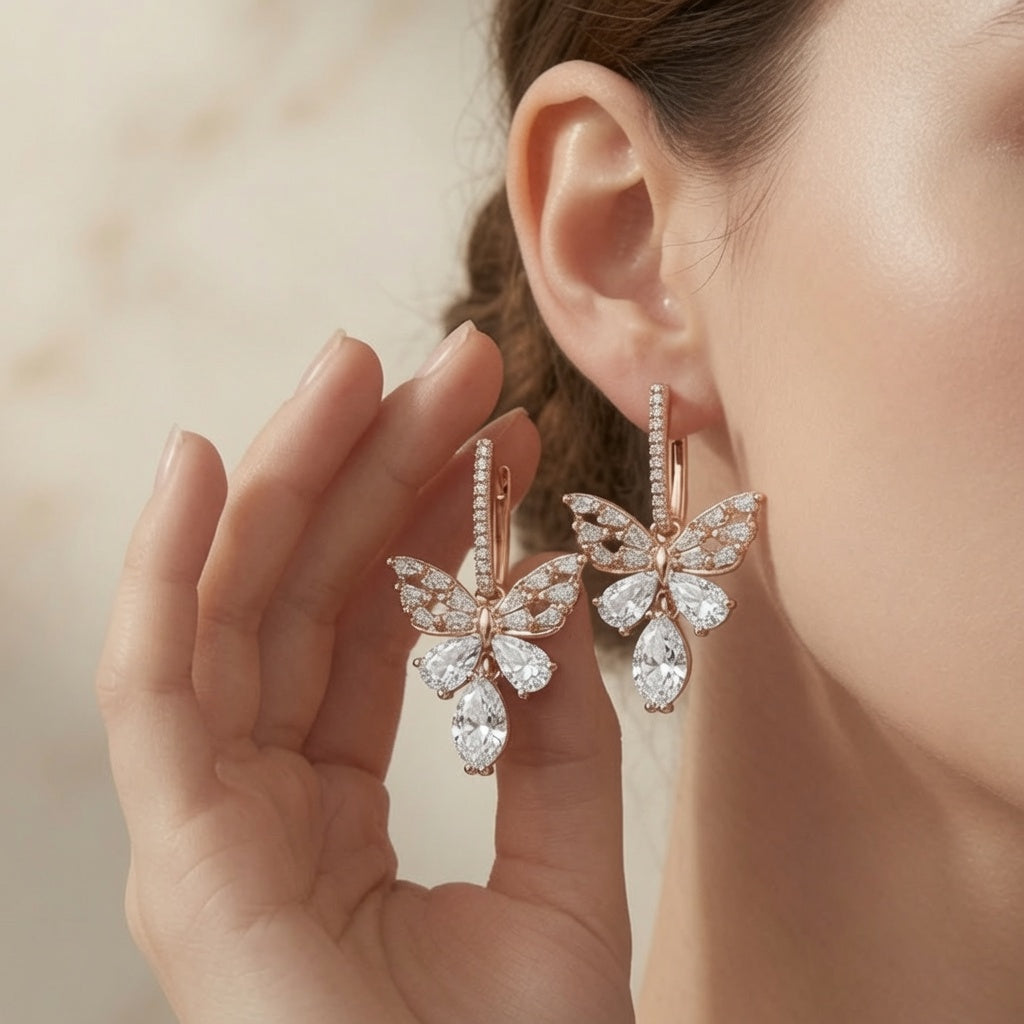 Butterfly Earings - Gold (White)