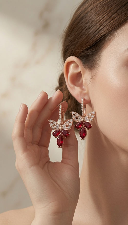Butterfly Earings - Gold (Red)