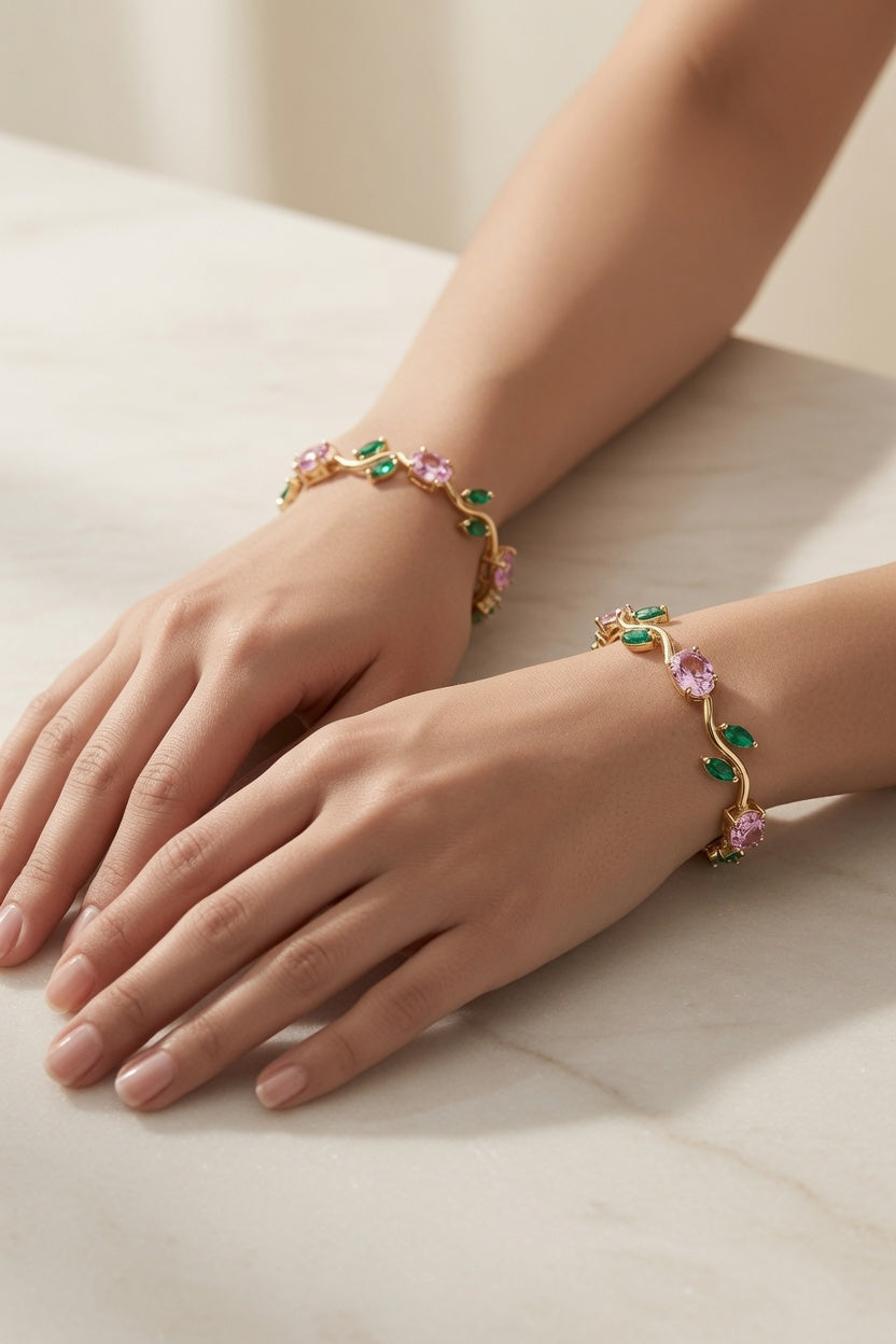Tulip Bracelet Duo – Gold (Pink + Green)