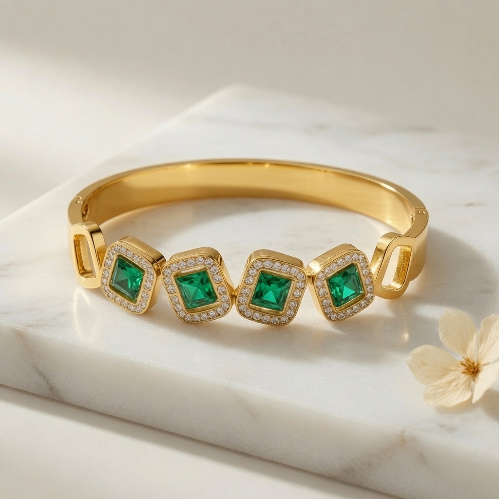 Diamond Deco Bangle - Green