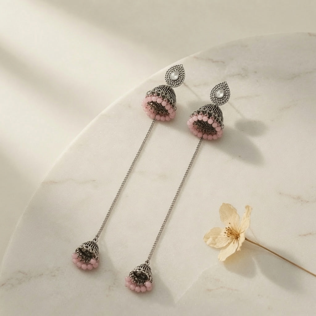 Kashmiri Jhumka - Silver (Pink)