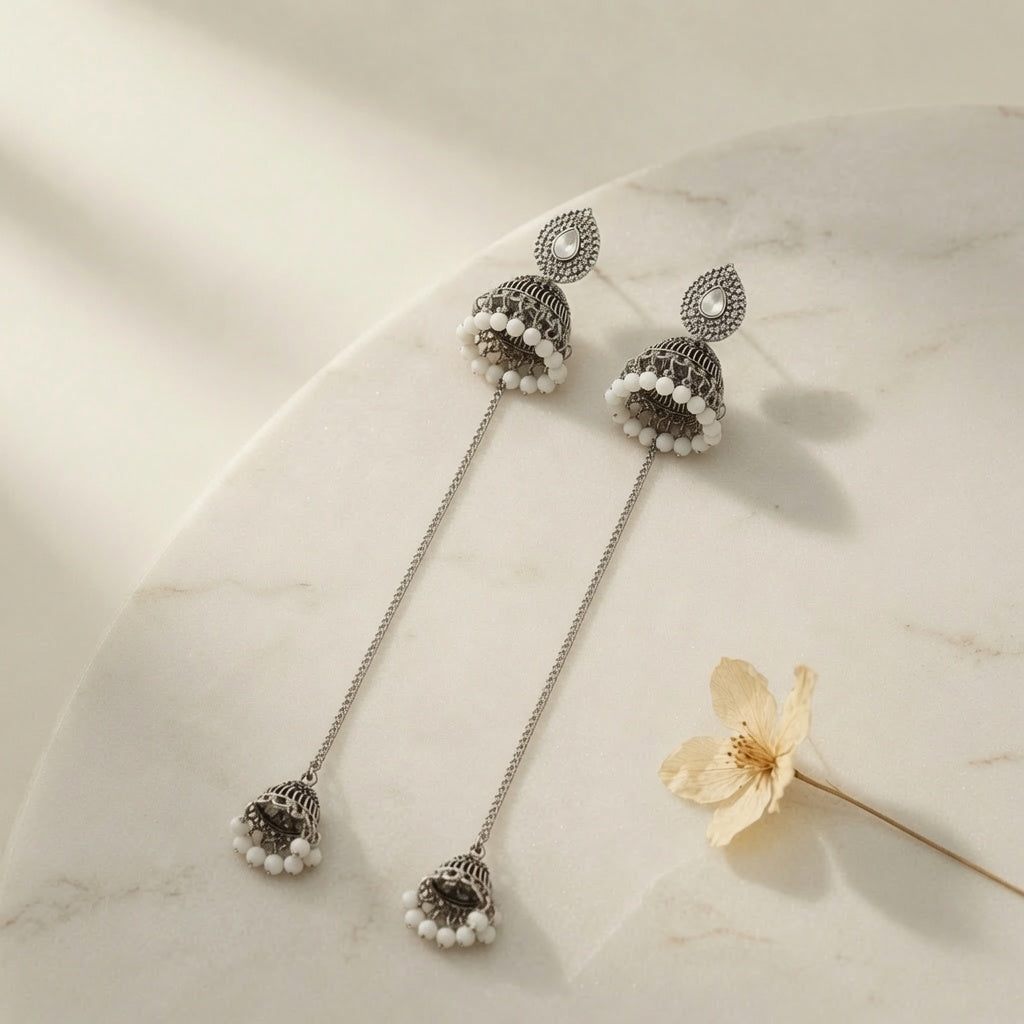 Kashmiri Jhumka - Silver (White)
