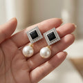 Vintage Pearl Drop Earrings - Silver (Black)