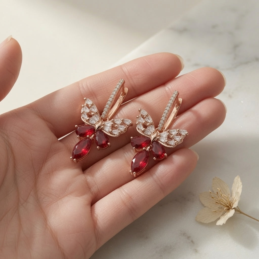 Butterfly Earings - Gold (Red)