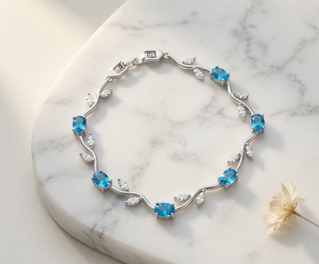 Tulip Bracelet - Silver (Sky Blue + White)