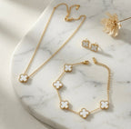 Four Leaf Clover Jewellery Set - White