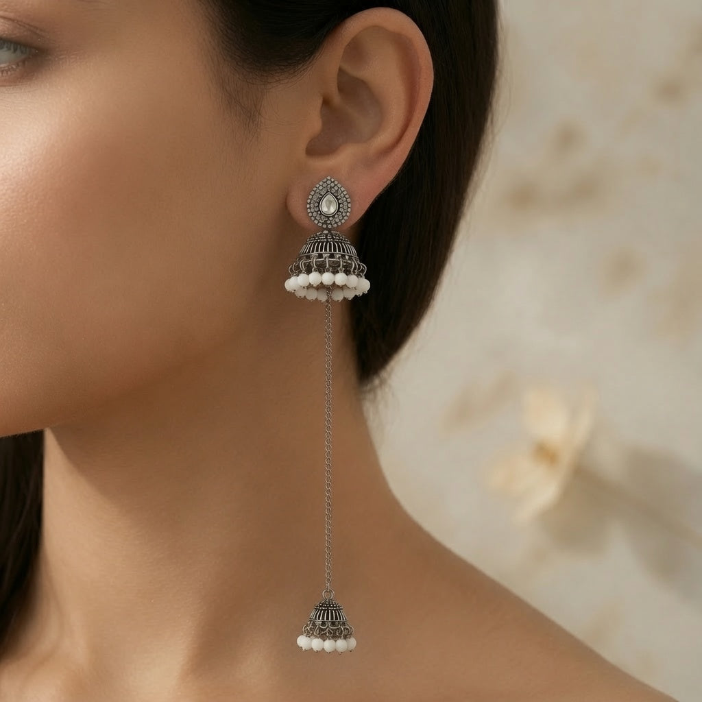 Kashmiri Jhumka - Silver (White)