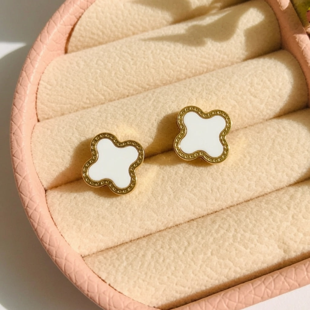 Four Leaf Clover Earrings - White