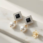 Vintage Pearl Drop Earrings - Silver (Black)