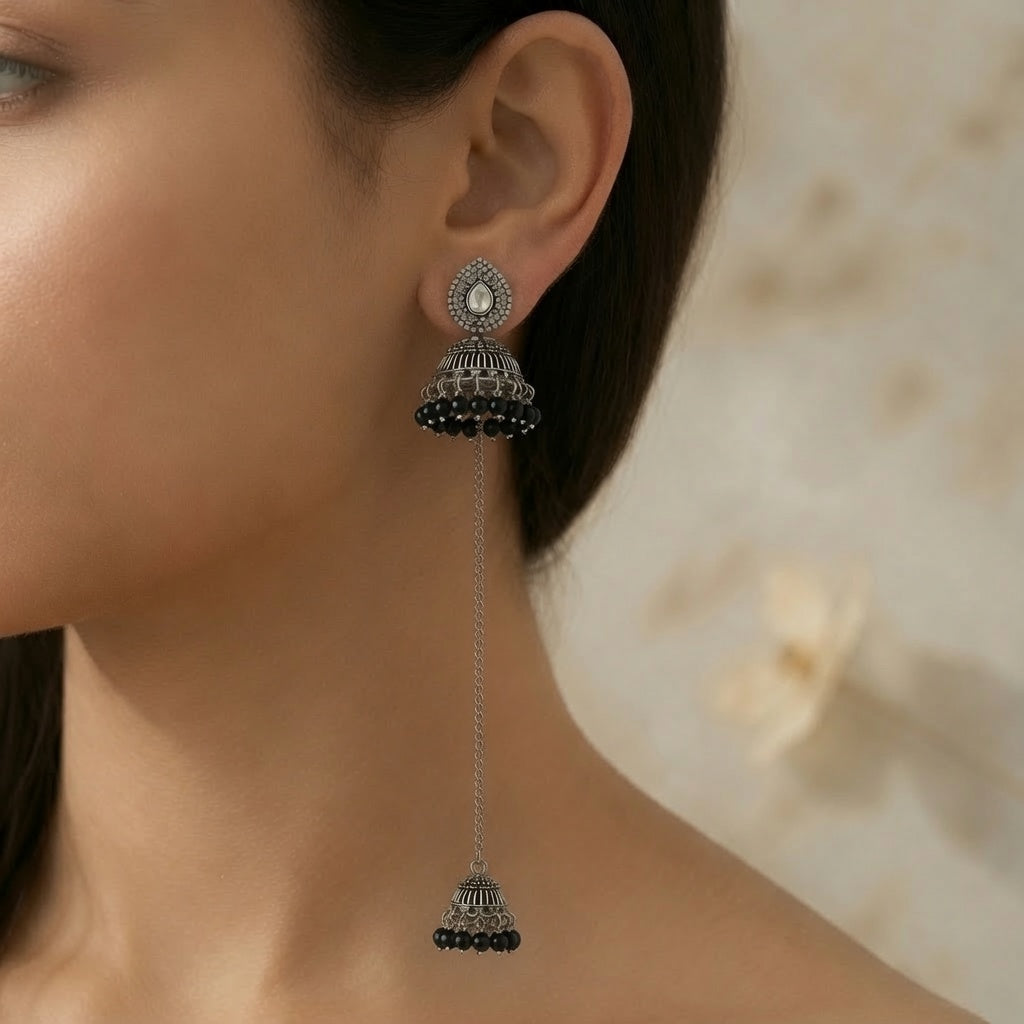 Kashmiri Jhumka - Silver (Black)