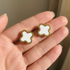 Four Leaf Clover Earrings - White
