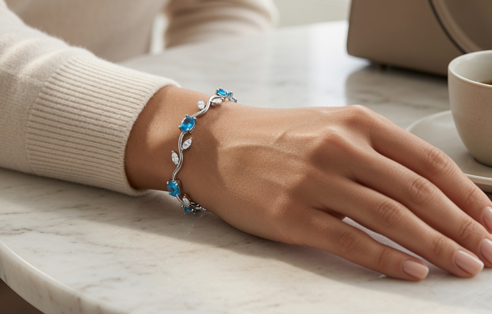 Tulip Bracelet - Silver (Sky Blue + White)