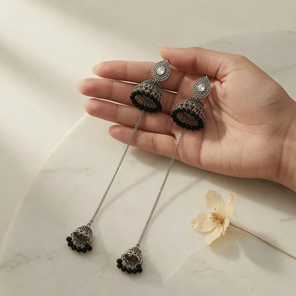 Kashmiri Jhumka - Silver (Black)