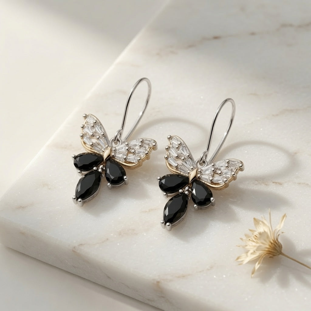 Butterfly Earings - Silver (Black)