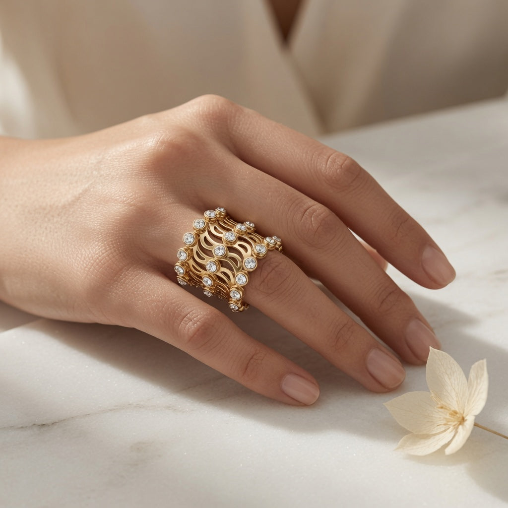 Adjustable 2-in-1 Crystal Ring & Bangle