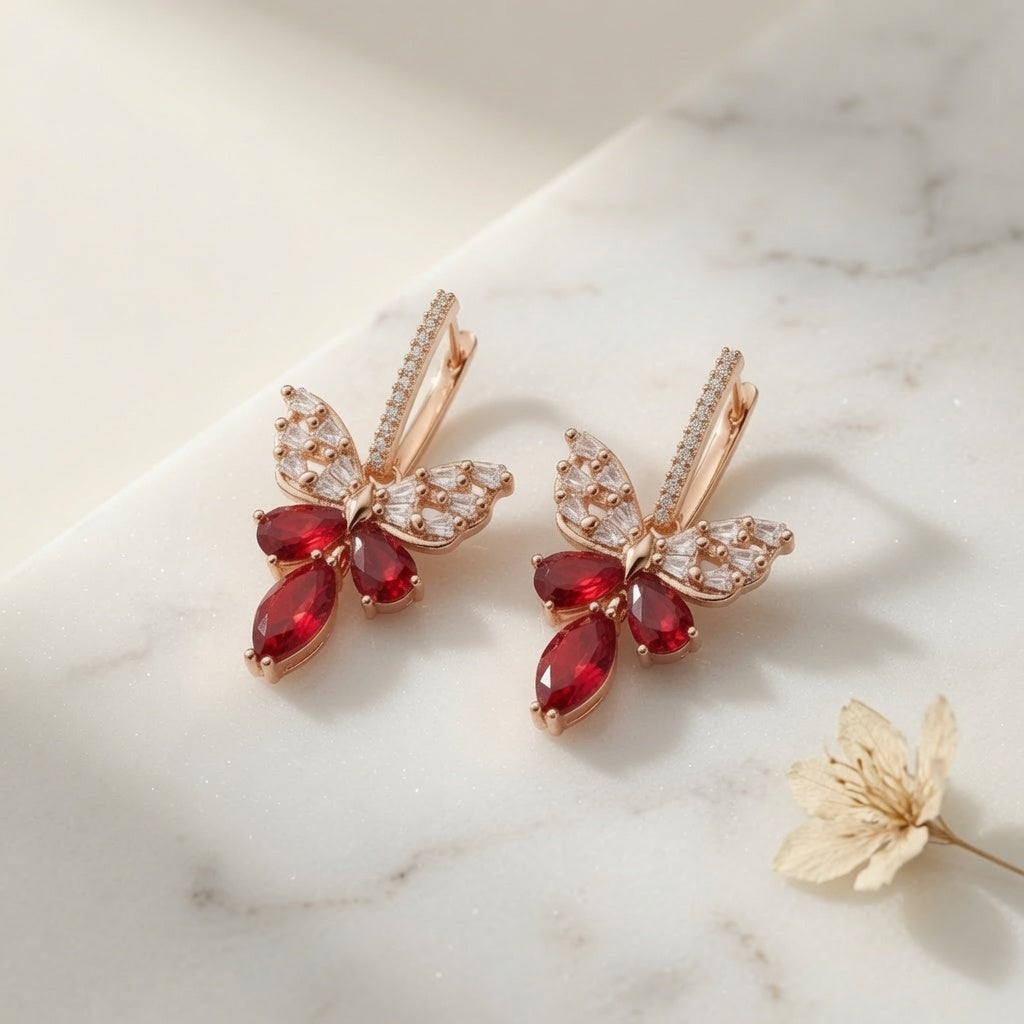 Butterfly Earings - Gold (Red)