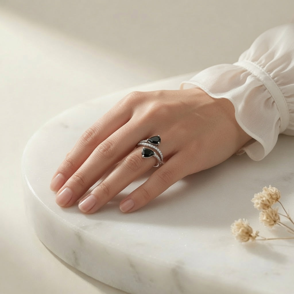 Twin Drop Ring - Black