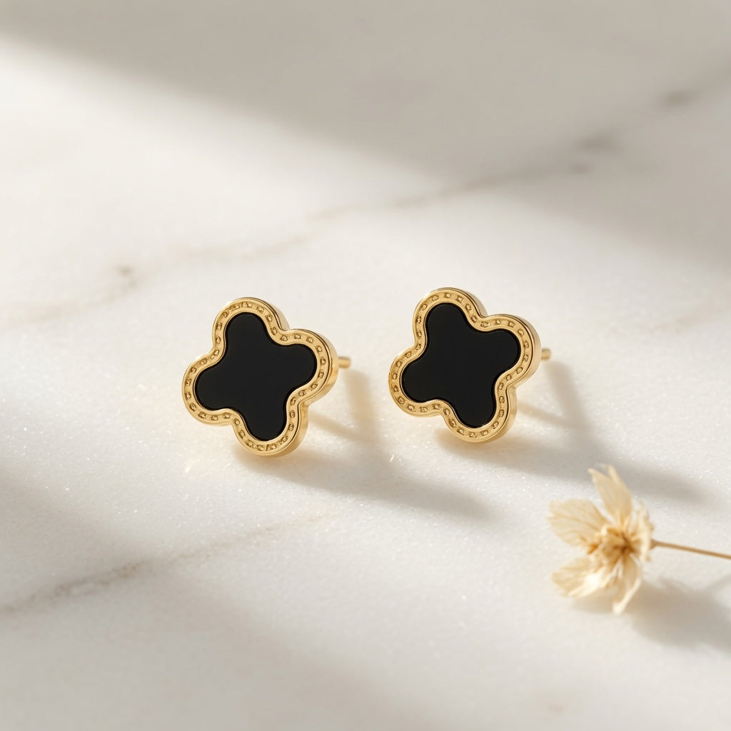 Four Leaf Clover Earrings - Black