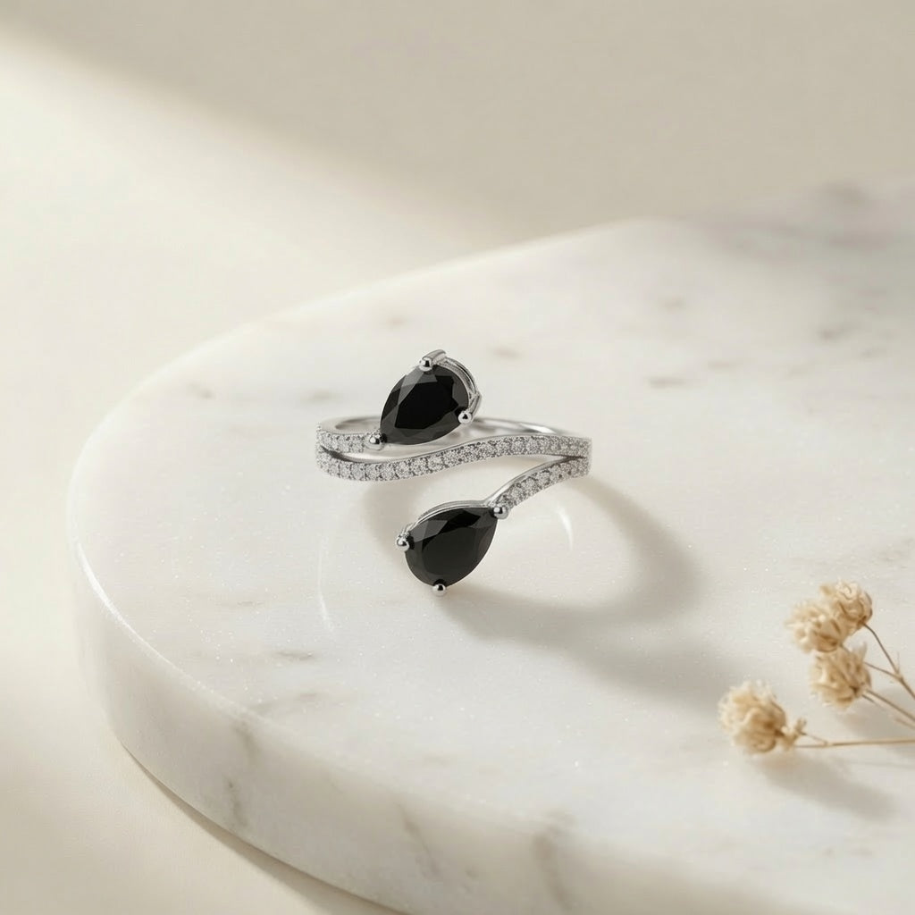Twin Drop Ring - Black