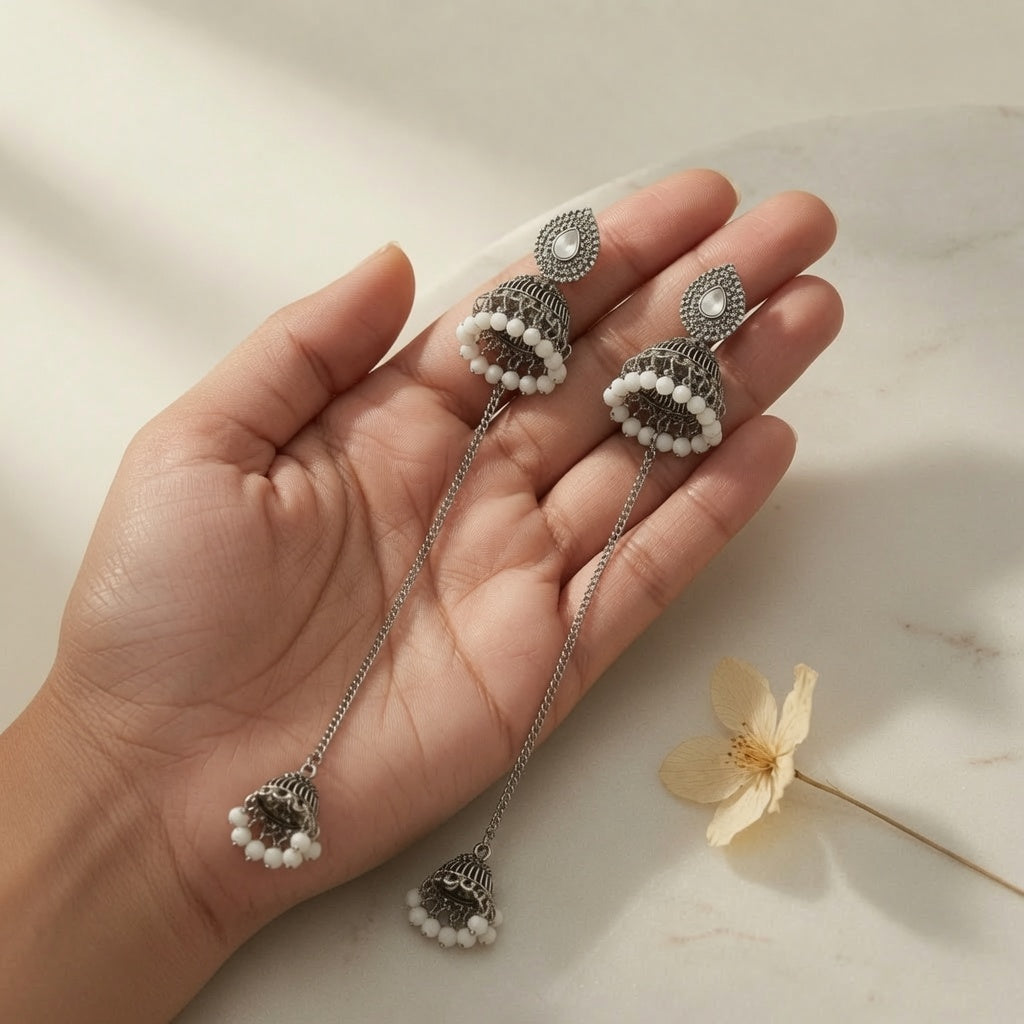 Kashmiri Jhumka - Silver (White)