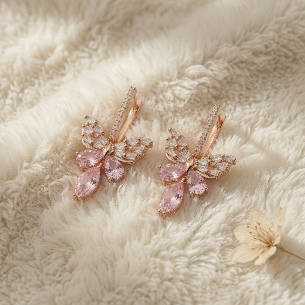 Butterfly Earings - Gold (Pink)