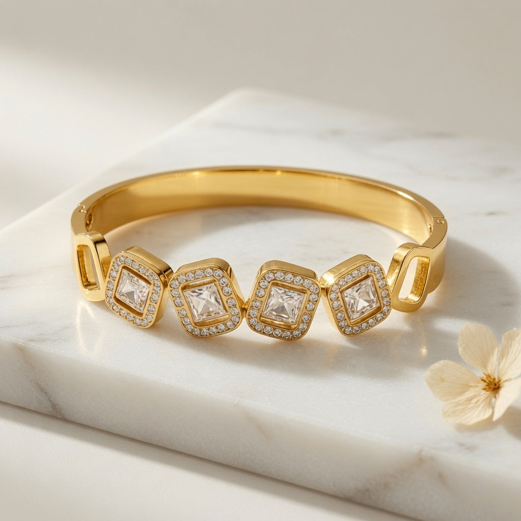 Diamond Deco Bangle - White