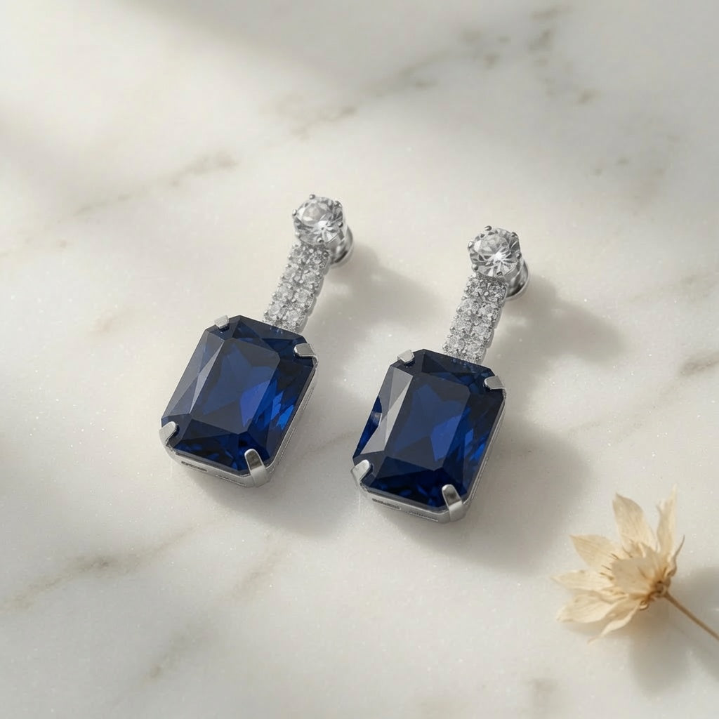 Blush Drop Earrings - Silver (Blue)