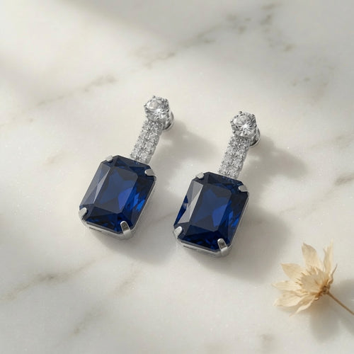 Blush Drop Earrings - Silver (Blue)