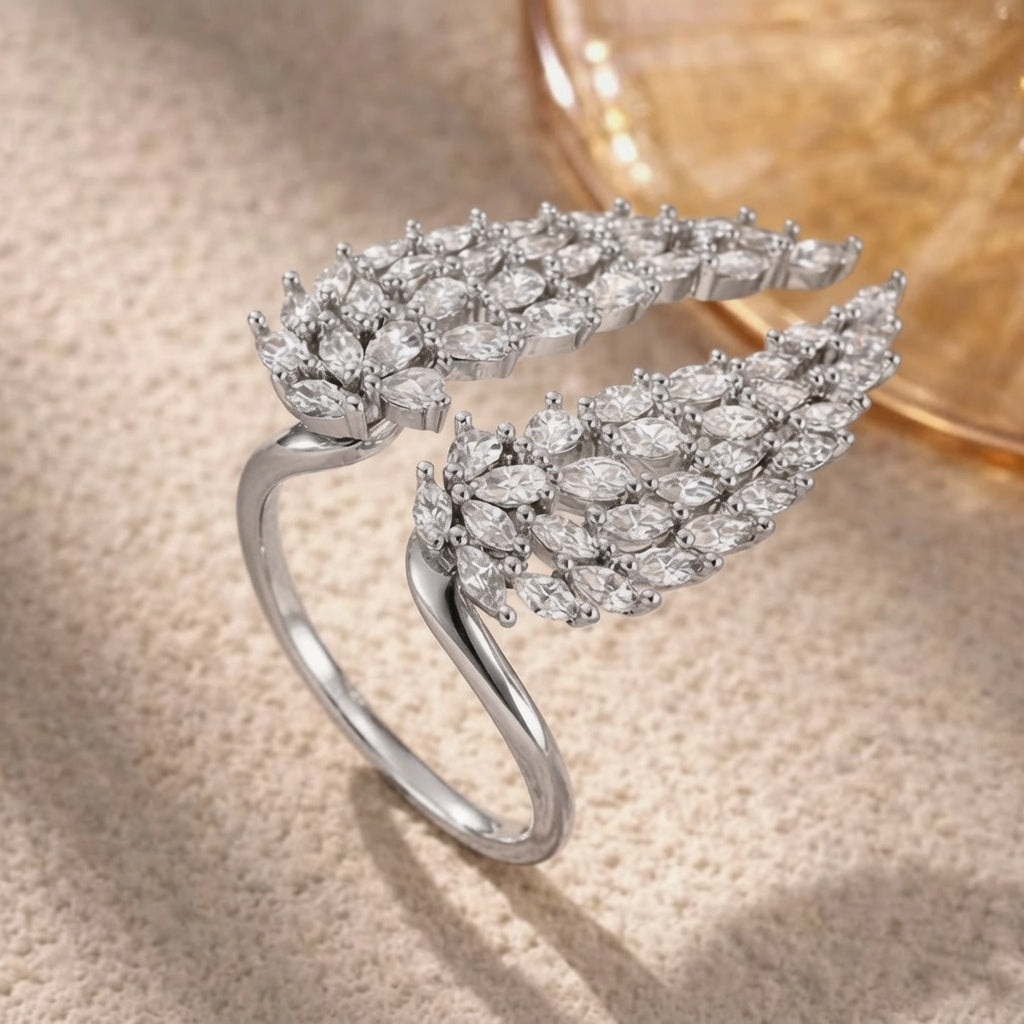 Adjustable Angel Wing Ring - Silver