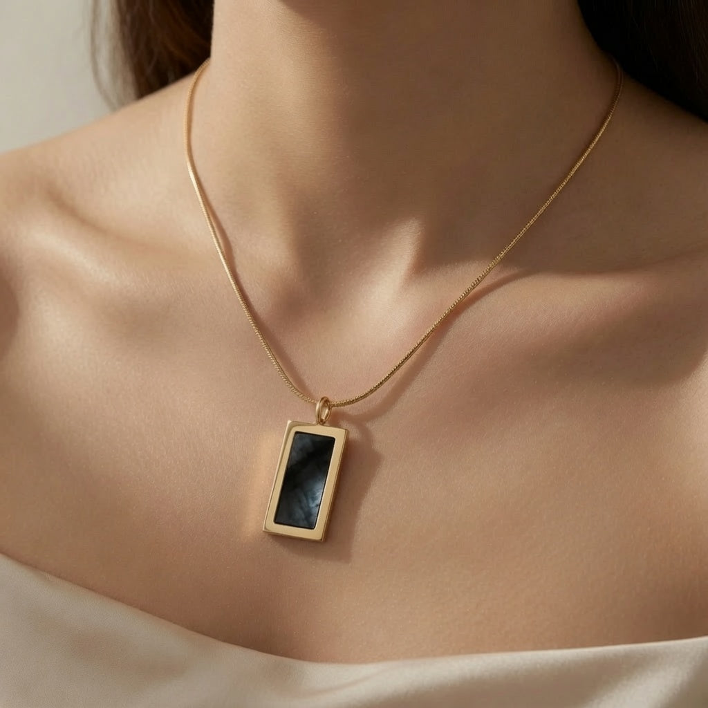 Two-Tone Tag Necklace - Black & White