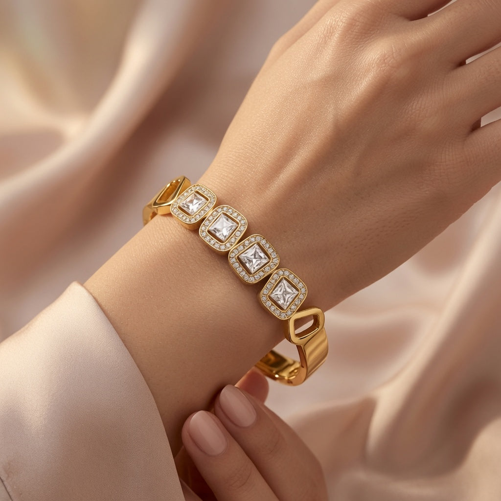 Diamond Deco Bangle - White