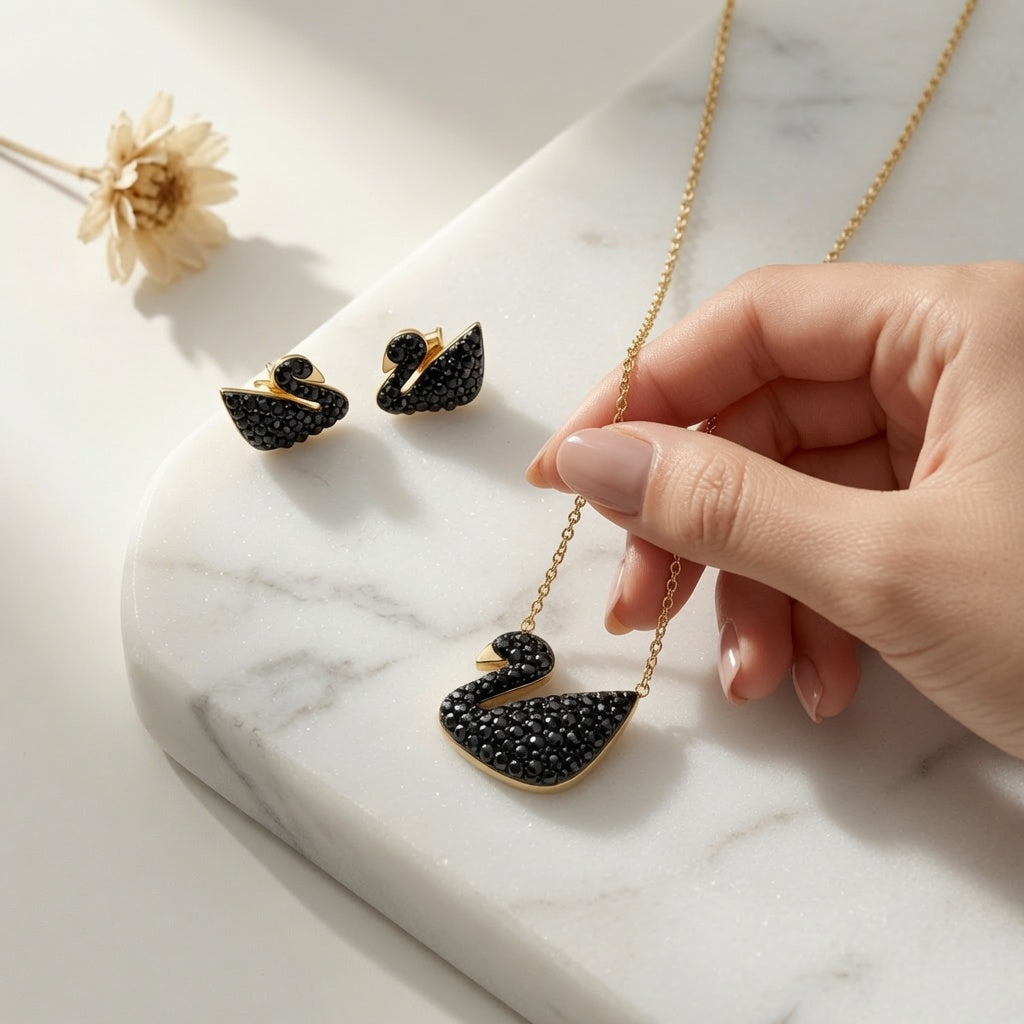 Stainless Swan Earring And Necklace Set