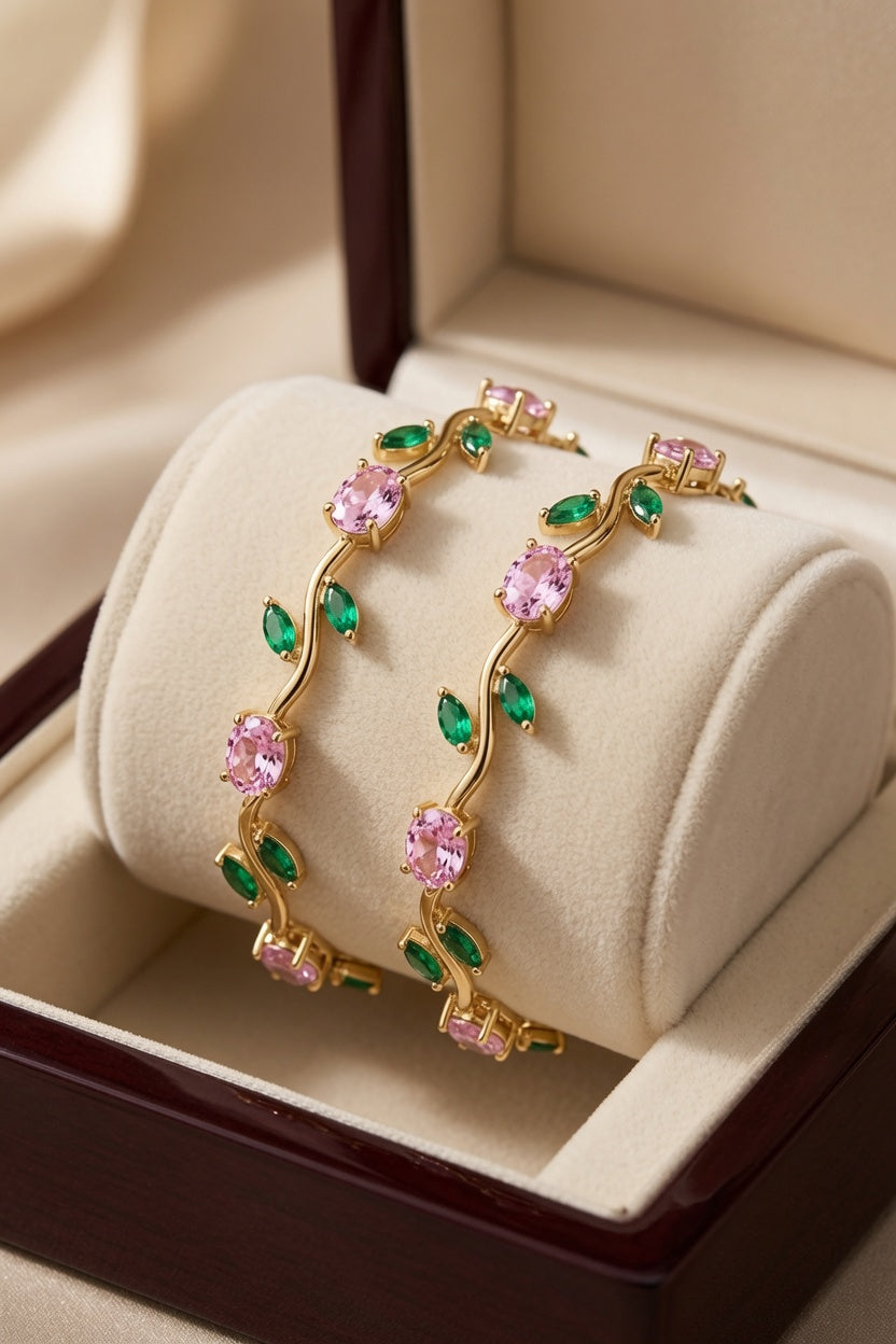Tulip Bracelet Duo – Gold (Pink + Green)