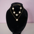 Four Leaf Bracelet & Necklace Set - White