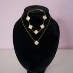 Four Leaf Bracelet & Necklace Set - White