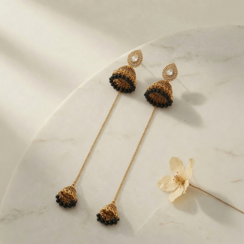 Kashmiri Jhumka - Gold (Black)