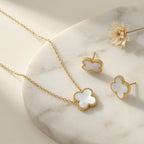 Four Leaf Clover Pendant With Ear Studs - White
