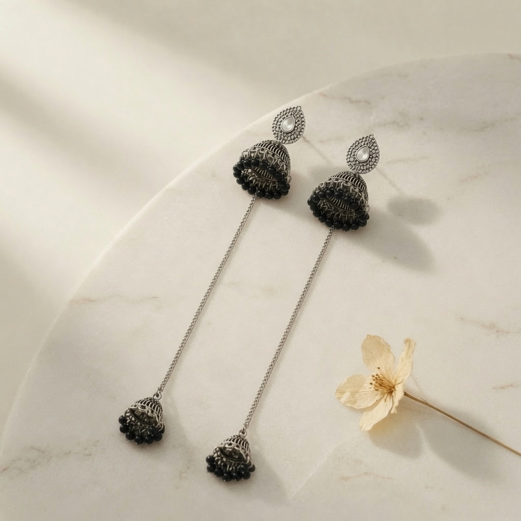 Kashmiri Jhumka - Silver (Black)