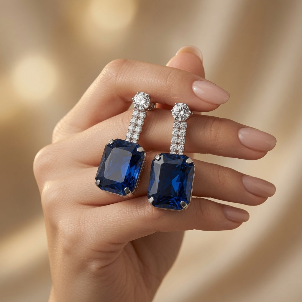 Blush Drop Earrings - Silver (Blue)