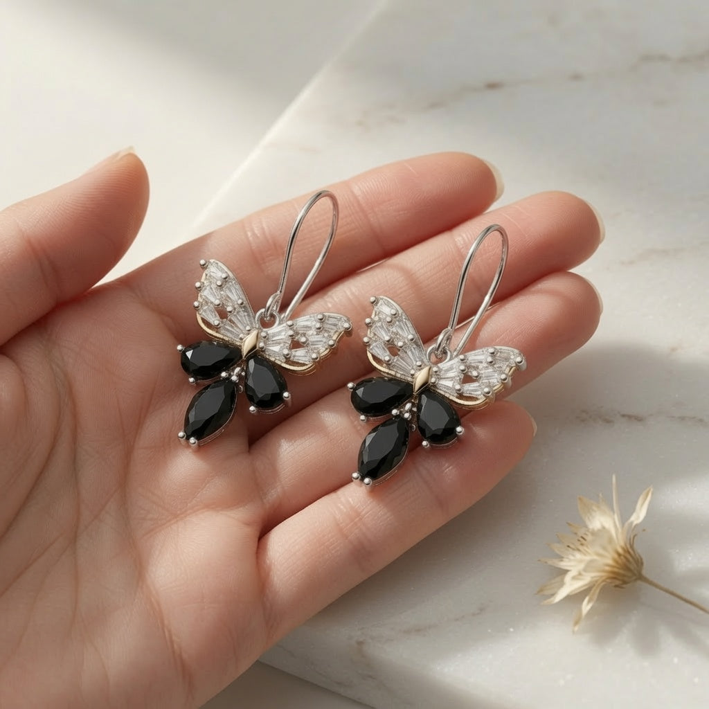 Butterfly Earings - Silver (Black)