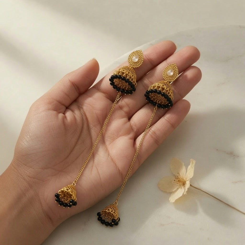 Kashmiri Jhumka - Gold (Black)