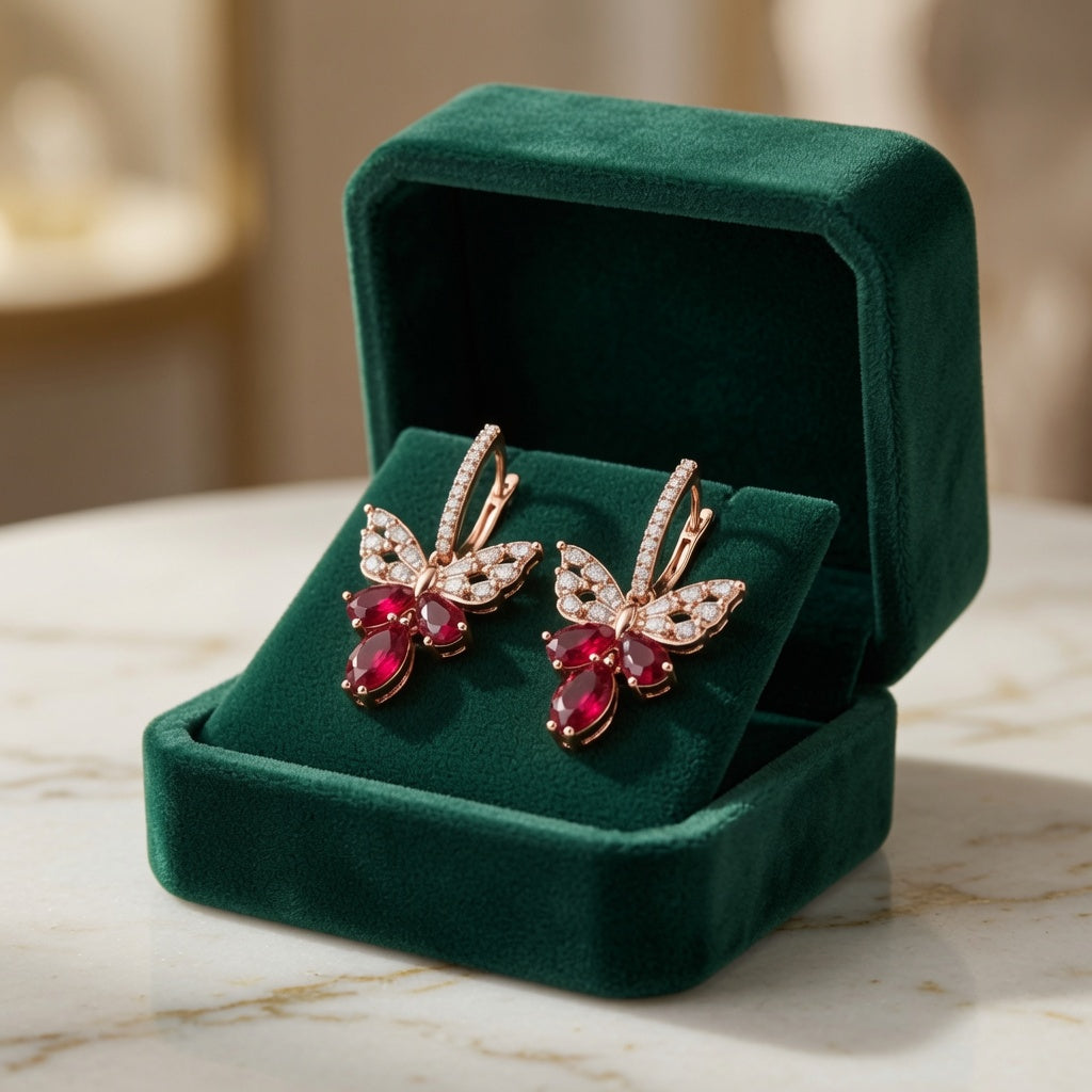 Butterfly Earings - Gold (Red)