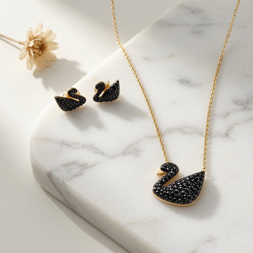 Stainless Swan Earring And Necklace Set