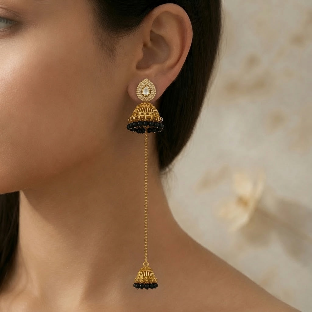 Kashmiri Jhumka - Gold (Black)